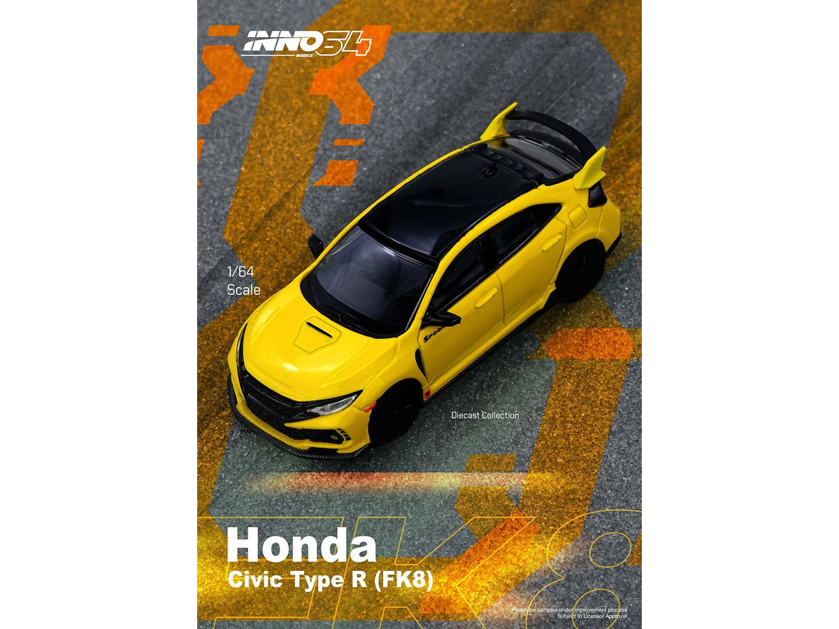 Honda Civic Type R (FK8) RHD (Right Hand Drive) Yellow with Black Top 1/64 Diecast Model Car by Inno Models-Inno Models-ModelCars.com