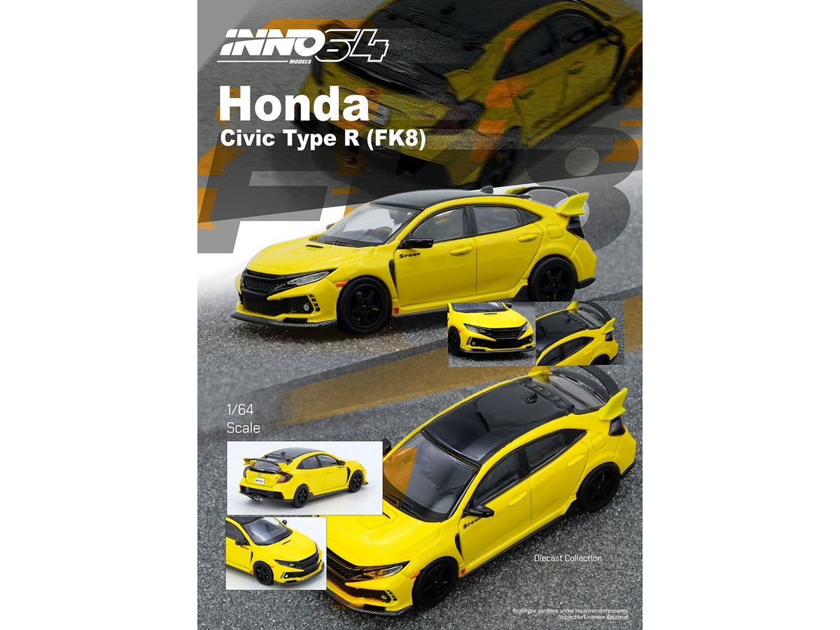 Honda Civic Type R (FK8) RHD (Right Hand Drive) Yellow with Black Top 1/64 Diecast Model Car by Inno Models-Inno Models-ModelCars.com