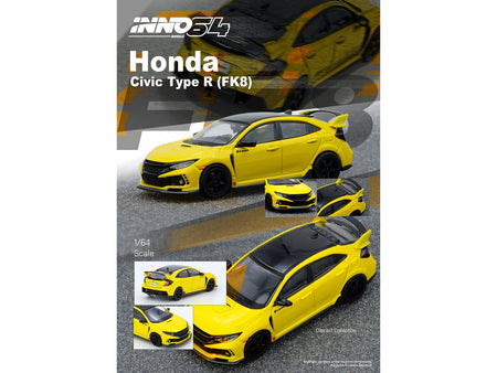 Honda Civic Type R (FK8) RHD (Right Hand Drive) Yellow with Black Top 1/64 Diecast Model Car by Inno Models-Inno Models-ModelCars.com