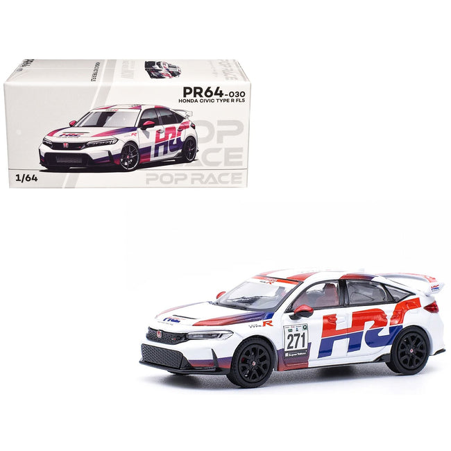 Honda Civic Type R FL5 "HRC - Honda Racing" White with Graphics 1/64 Diecast Model Car by Pop Race-Pop Race-ModelCars.com
