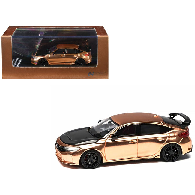 Honda Civic Type R (FL5) RHD (Right Hand Drive) Electroplating Copper Metallic with Carbon Hood "Hong Kong Toycar Salon 2025" "Senior 64" Series Limited Edition to 599 pieces Worldwide 1/64 Diecast Model Car by MotorHelix-Motorhelix-ModelCars.com