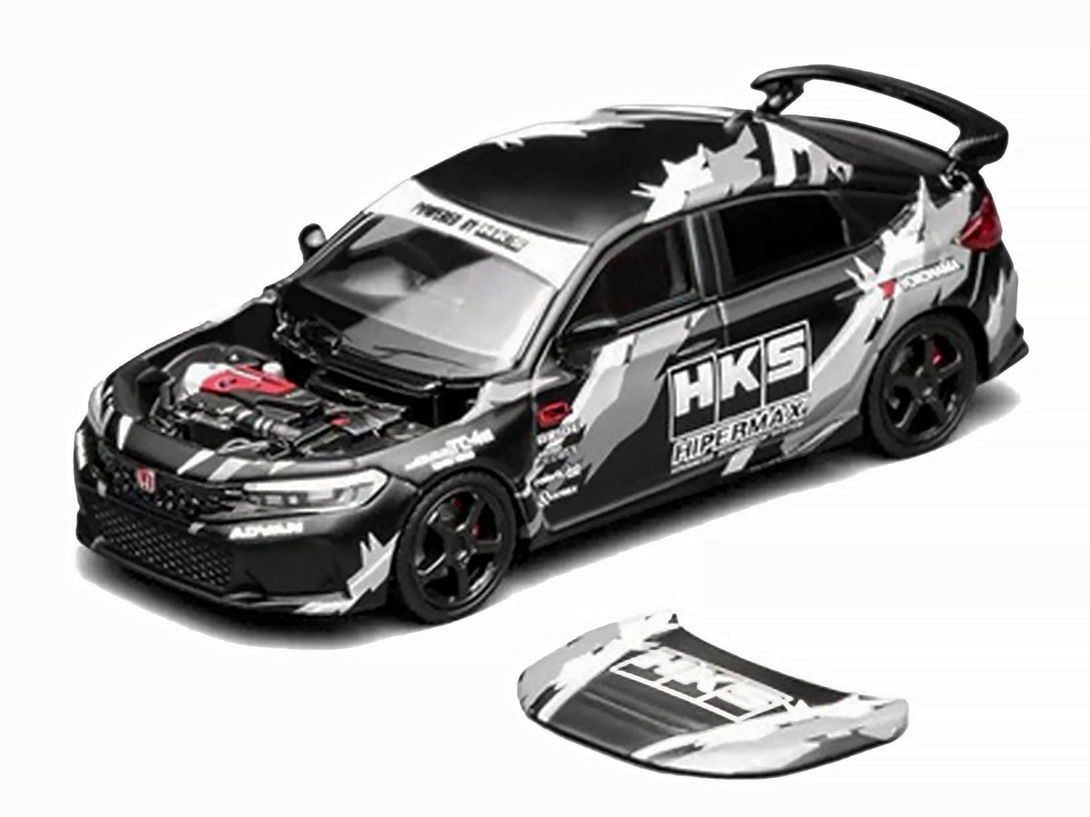 Honda Civic Type R (FL5) RHD (Right Hand Drive) "HKS" Matt Black with Graphics 1/64 Diecast Model Car by MotorHelix-Motorhelix-ModelCars.com
