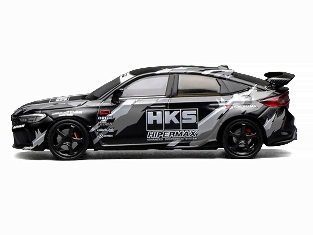 Honda Civic Type R (FL5) RHD (Right Hand Drive) "HKS" Matt Black with Graphics 1/64 Diecast Model Car by MotorHelix-Motorhelix-ModelCars.com