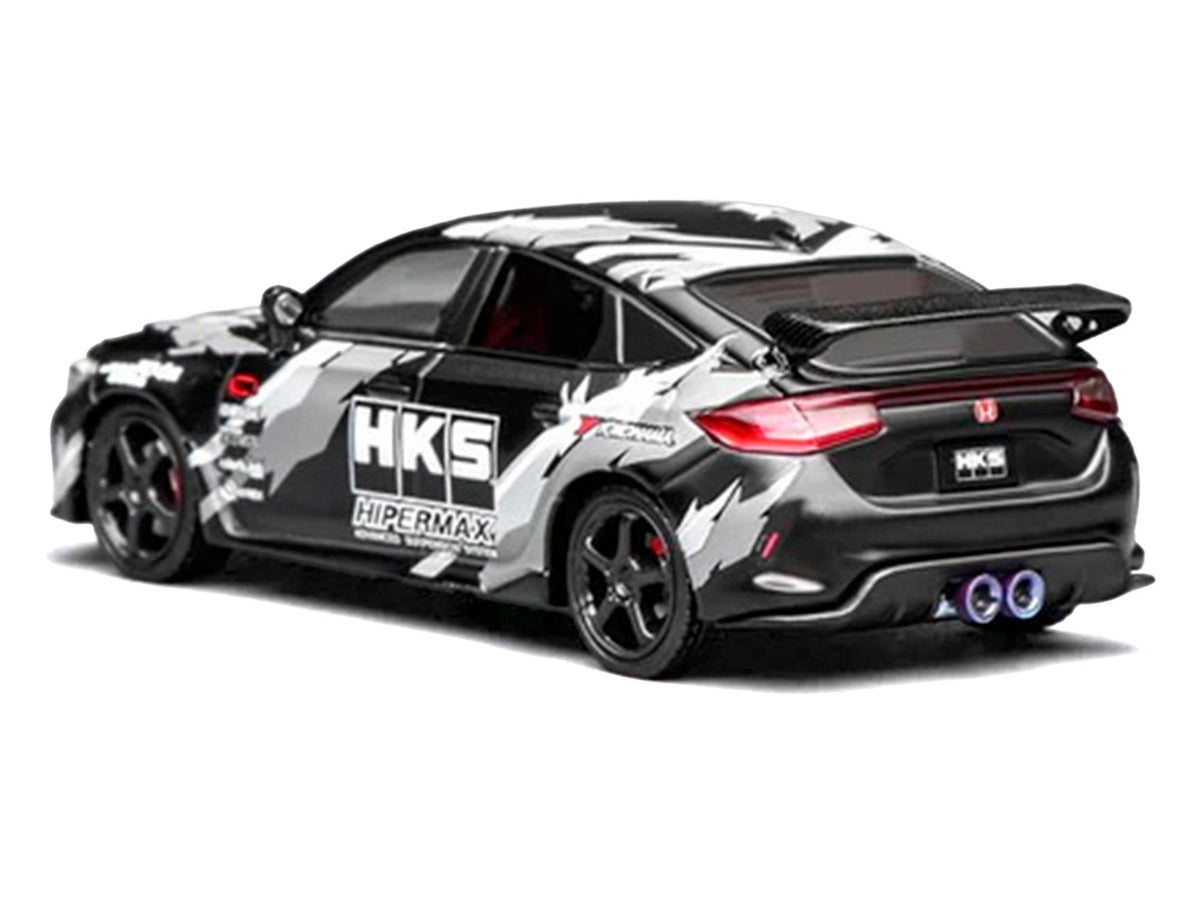 Honda Civic Type R (FL5) RHD (Right Hand Drive) "HKS" Matt Black with Graphics 1/64 Diecast Model Car by MotorHelix-Motorhelix-ModelCars.com