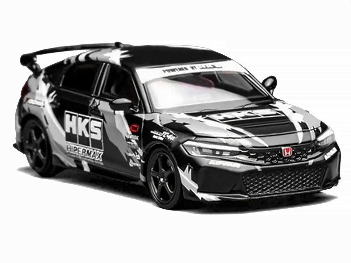 Honda Civic Type R (FL5) RHD (Right Hand Drive) "HKS" Matt Black with Graphics 1/64 Diecast Model Car by MotorHelix-Motorhelix-ModelCars.com