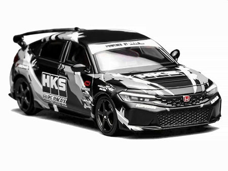 Honda Civic Type R (FL5) RHD (Right Hand Drive) "HKS" Matt Black with Graphics 1/64 Diecast Model Car by MotorHelix-Motorhelix-ModelCars.com