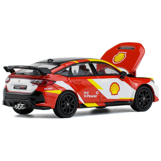 Honda Civic Type R FL5 "Shell Oil" Red and White with Graphics 1/64 Diecast Model Car by Pop Race-Pop Race-ModelCars.com