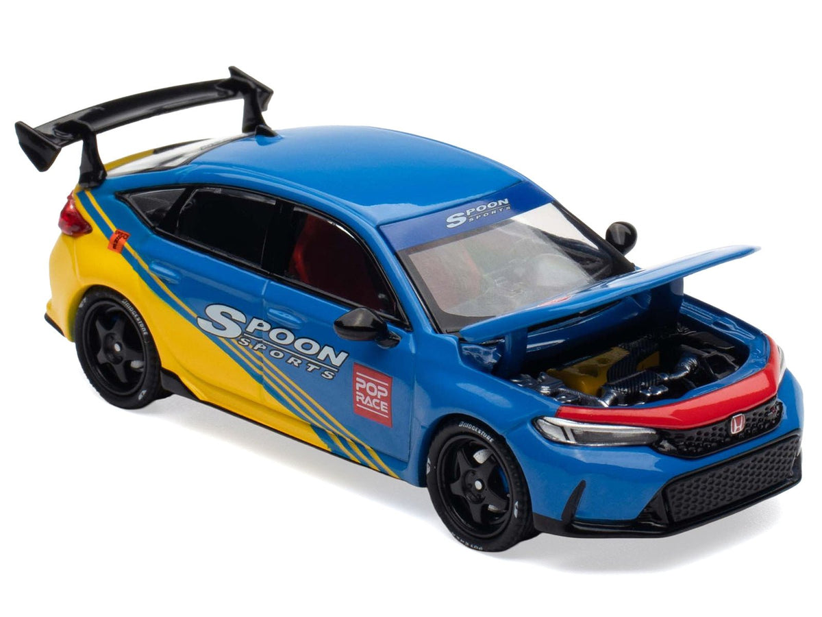 Honda Civic Type R FL5 "Spoon Sports" Blue and Yellow "Tokyo Auto Salon - Hong Kong 2025" 1/64 Diecast Model Car by Pop Race-Pop Race-ModelCars.com