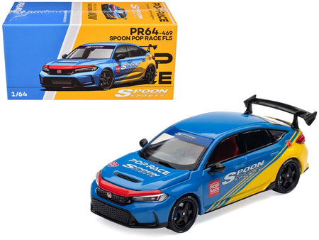 Honda Civic Type R FL5 "Spoon Sports" Blue and Yellow "Tokyo Auto Salon - Hong Kong 2025" 1/64 Diecast Model Car by Pop Race-Pop Race-ModelCars.com