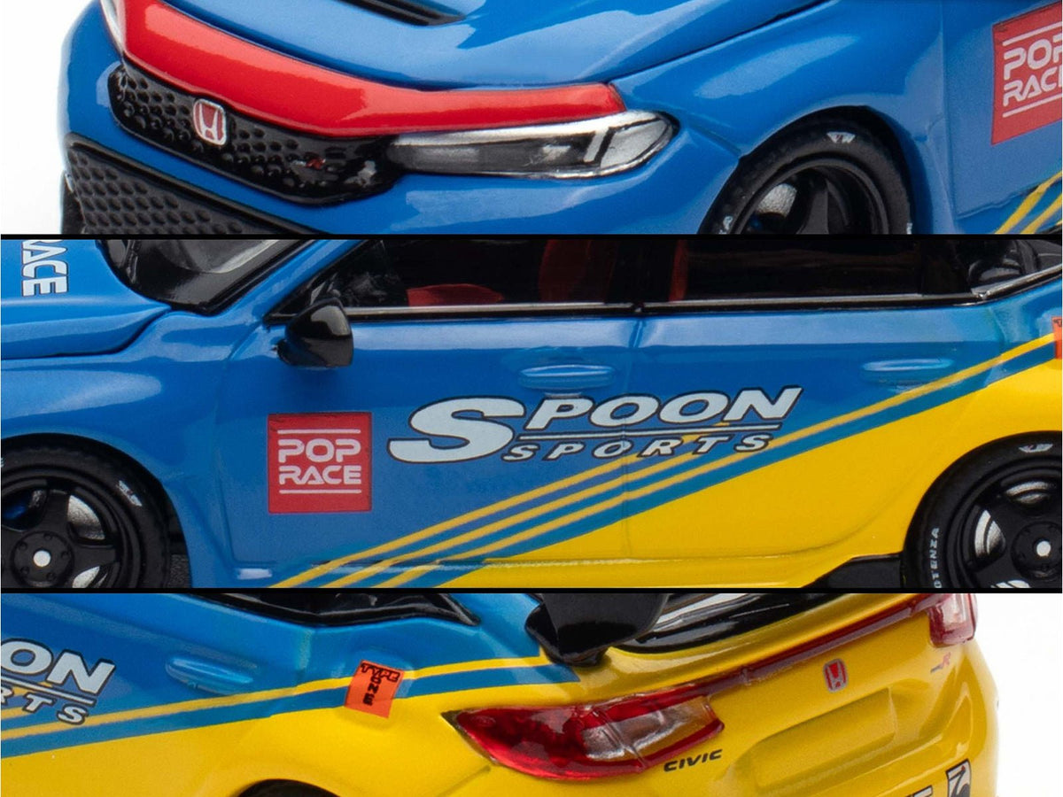 Honda Civic Type R FL5 "Spoon Sports" Blue and Yellow "Tokyo Auto Salon - Hong Kong 2025" 1/64 Diecast Model Car by Pop Race-Pop Race-ModelCars.com