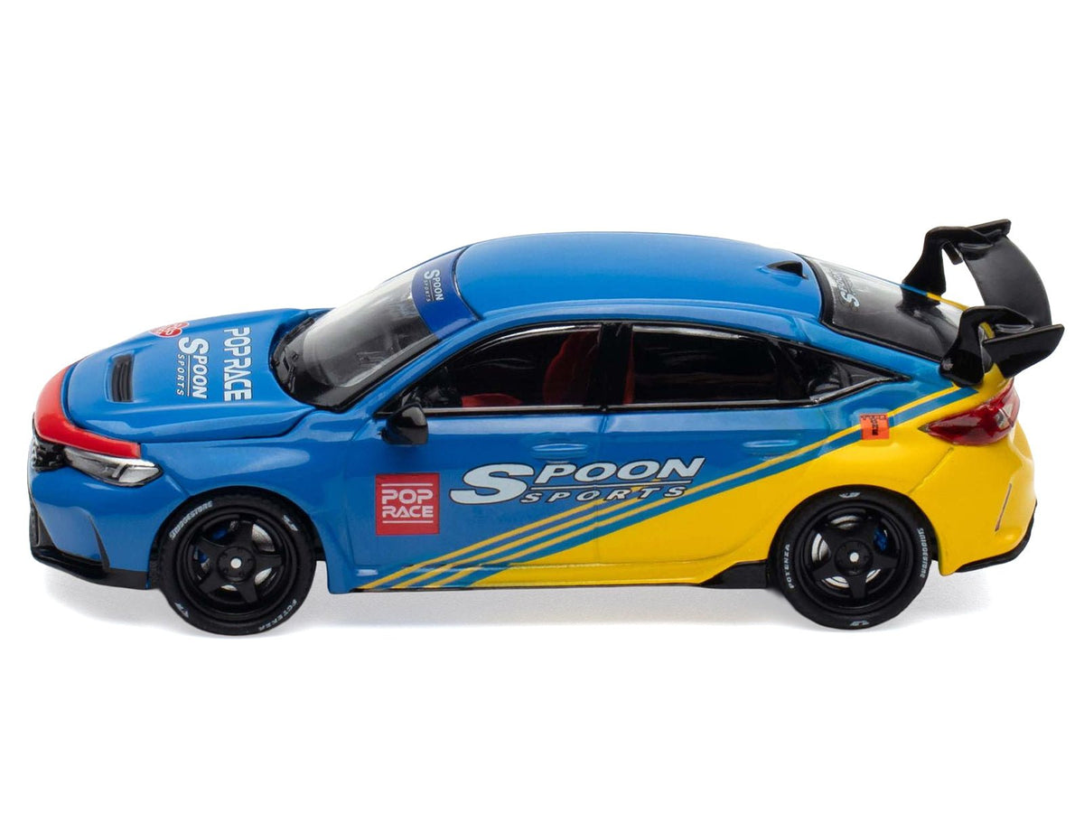 Honda Civic Type R FL5 "Spoon Sports" Blue and Yellow "Tokyo Auto Salon - Hong Kong 2025" 1/64 Diecast Model Car by Pop Race-Pop Race-ModelCars.com