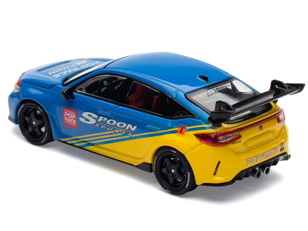Honda Civic Type R FL5 "Spoon Sports" Blue and Yellow "Tokyo Auto Salon - Hong Kong 2025" 1/64 Diecast Model Car by Pop Race-Pop Race-ModelCars.com