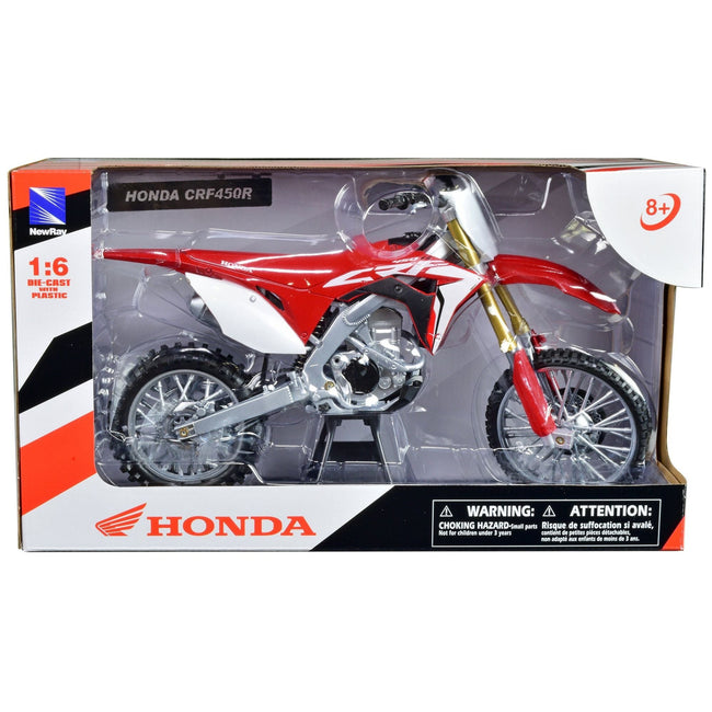 Honda CRF450R Dirt Bike Motorcycle Red and White 1/6 Diecast Model by New Ray-New Ray-ModelCars.com