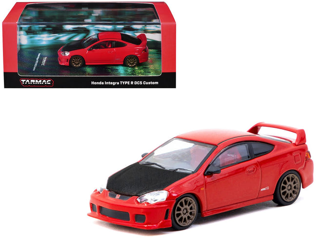 Honda Integra Type R DC5 Custom RHD (Right Hand Drive) Red with Carbon Hood "Road64" Series 1/64 Diecast Model Car by Tarmac Works-Tarmac Works-ModelCars.com