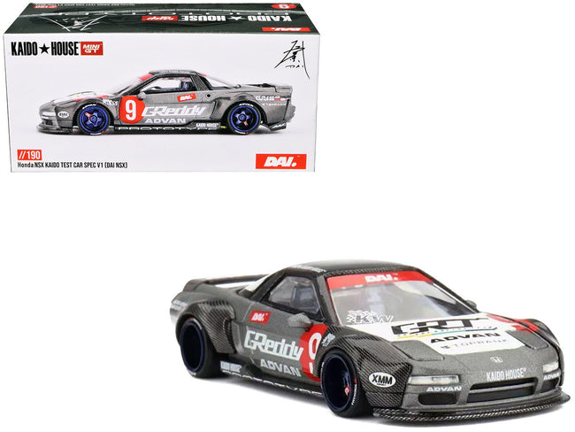 Honda NSX "Kaido Test Car Spec V1" 9 Gray Metallic with Carbon Top and Graphics (Designed by Jun Imai) "Kaido House" Special 1/64 Diecast Model Car by Mini GT-Mini GT-ModelCars.com
