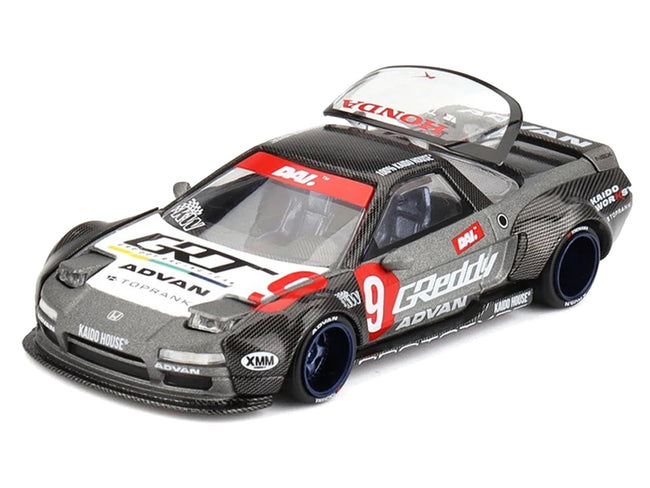 Honda NSX "Kaido Test Car Spec V1" 9 Gray Metallic with Carbon Top and Graphics (Designed by Jun Imai) "Kaido House" Special 1/64 Diecast Model Car by Mini GT-Mini GT-ModelCars.com