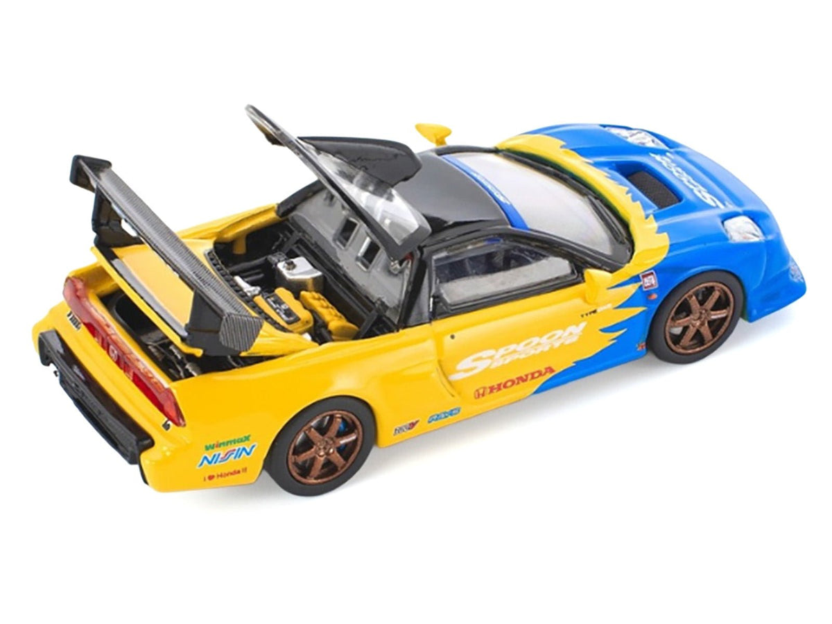 Honda NSX-R GT RHD (Right Hand Drive) "Spoon Sports" Blue and Yellow with Black Top 1/64 Diecast Model Car by Pop Race-Pop Race-ModelCars.com