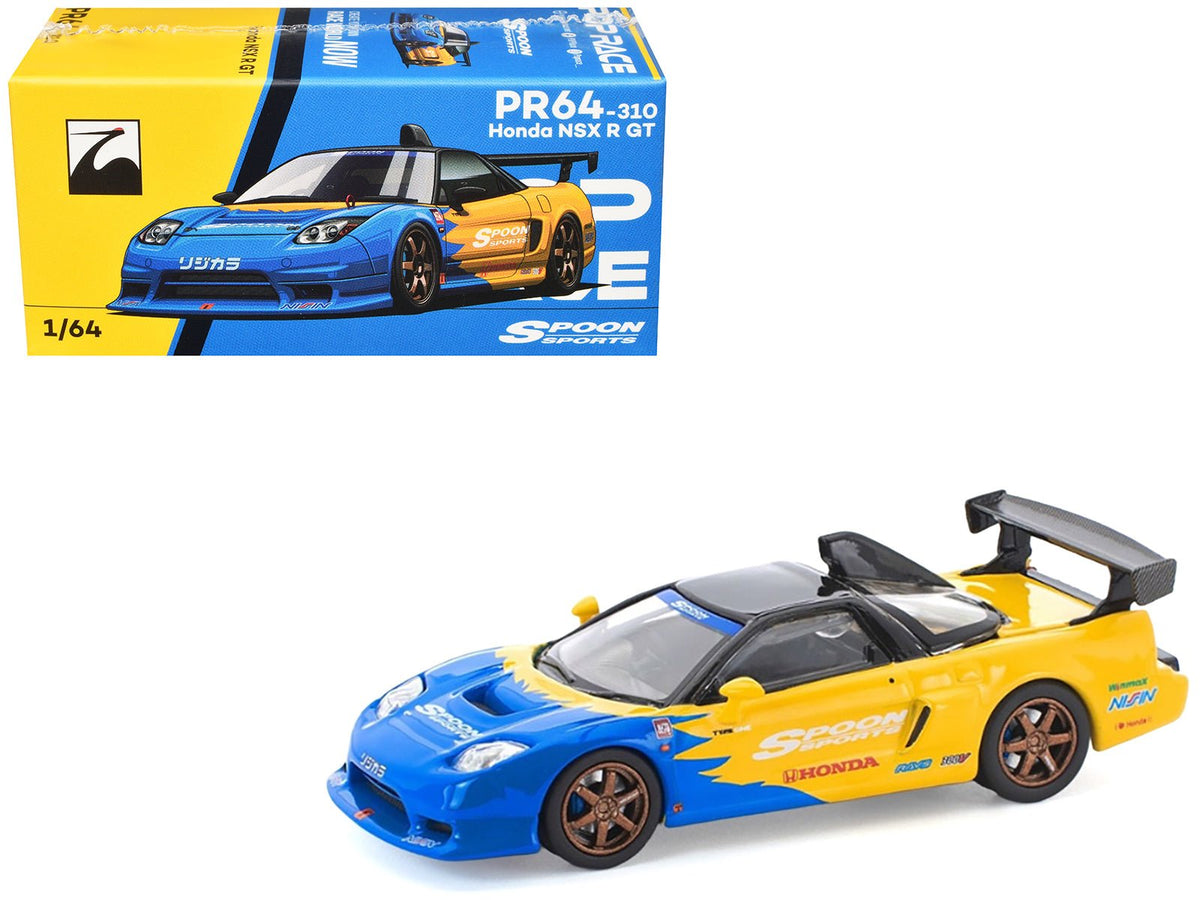 Honda NSX-R GT RHD (Right Hand Drive) "Spoon Sports" Blue and Yellow with Black Top 1/64 Diecast Model Car by Pop Race-Pop Race-ModelCars.com