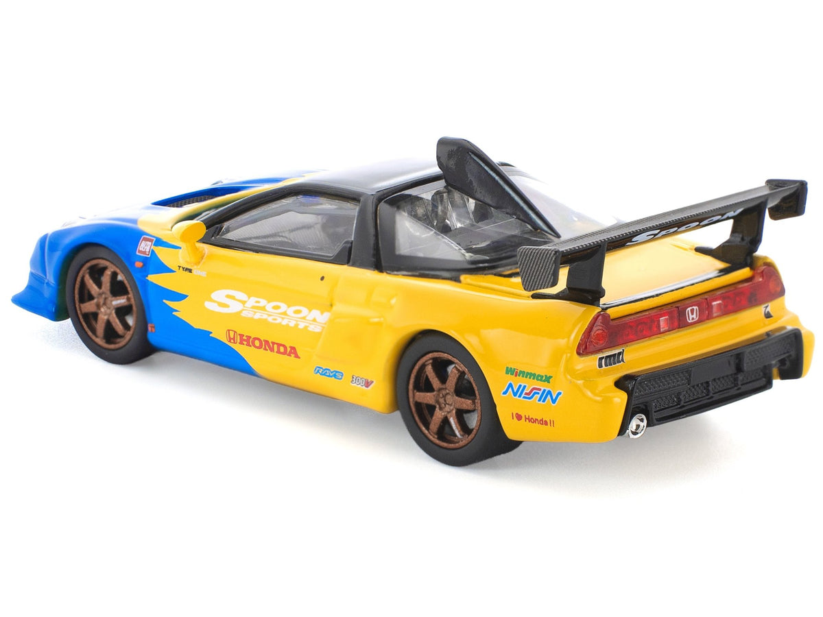 Honda NSX-R GT RHD (Right Hand Drive) "Spoon Sports" Blue and Yellow with Black Top 1/64 Diecast Model Car by Pop Race-Pop Race-ModelCars.com