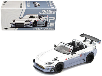 Honda Pandem S2000 RHD (Right Hand Drive) White and Blue Gray 1/64 Diecast Model Car by Pop Race-Pop Race-ModelCars.com