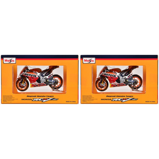 Honda RC213V #44 Pol Espargaro and #93 Marc Marquez "Repsol Honda Team" "MotoGP World Championship" (2021) Set of 2 Motorcycles 1/18 Diecast Models by Maisto-Maisto-ModelCars.com