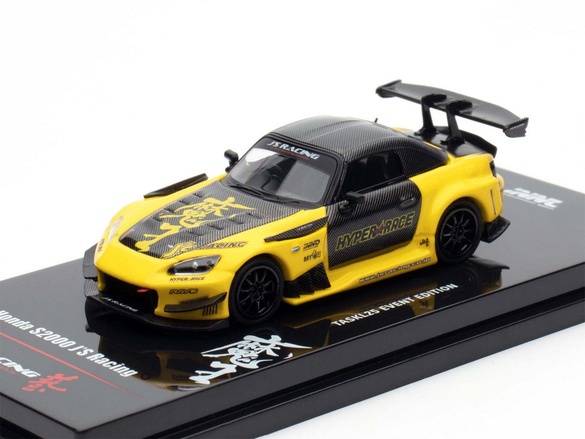 Honda S2000 RHD (Right Hand Drive) "Js Racing" Yellow with Carbon Hood and Top with Graphics "Tokyo Auto Salon Kuala Lumpur 2025 Event Edition" 1/64 Diecast Model Car by Inno Models-Inno Models-ModelCars.com