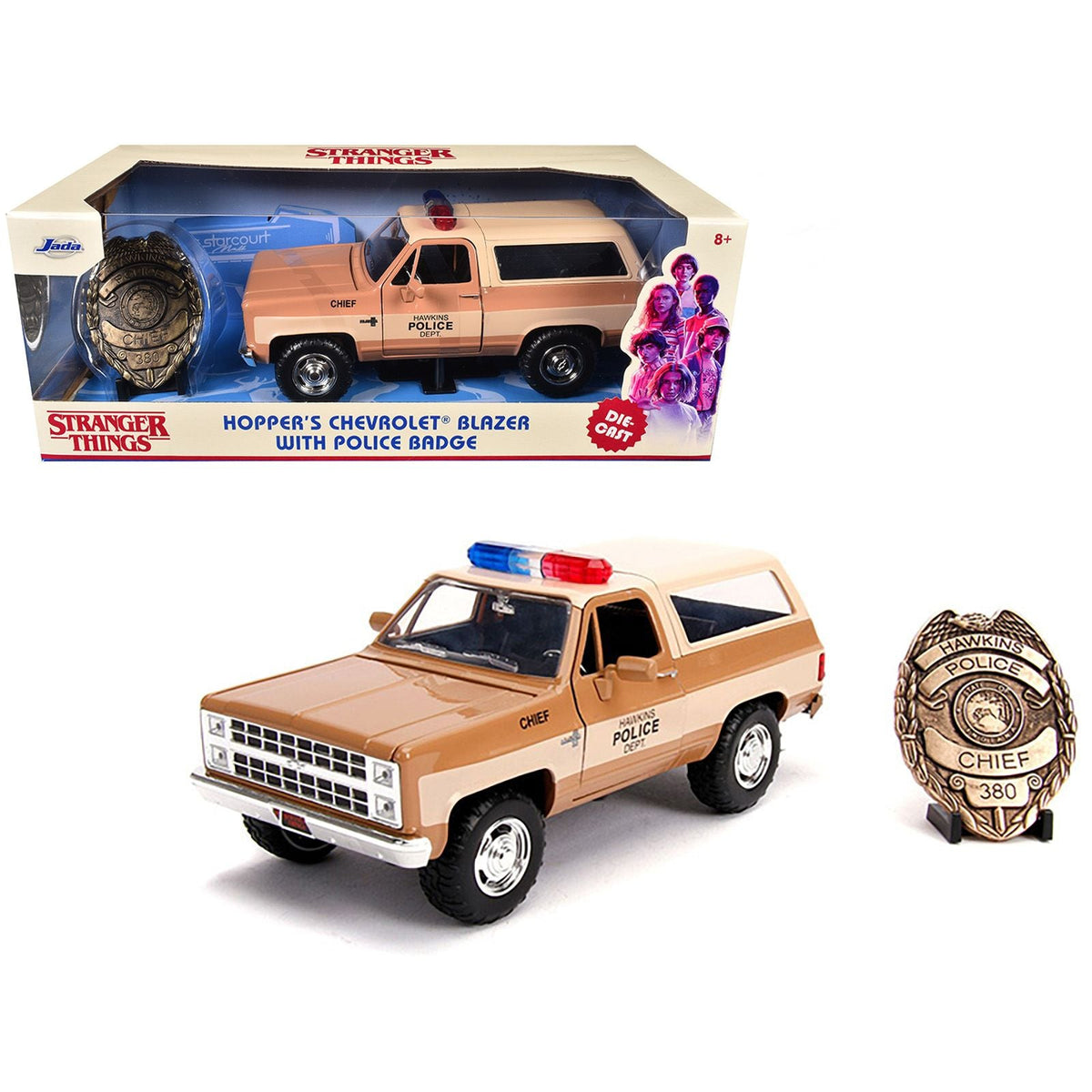 Hopper's Chevrolet Blazer with Police Badge "Hawkins Police Dept." "Stranger Things" (2016) TV Series 1/24 Diecast Model Car by Jada-Jada-ModelCars.com
