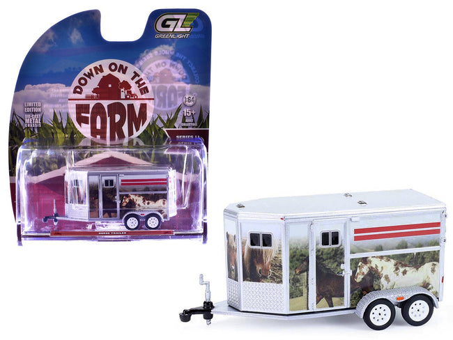 Horse Trailer Silver with Custom Horse Wrap "Down on the Farm" Series 11 1/64 Diecast Model by Greenlight-Greenlight-ModelCars.com