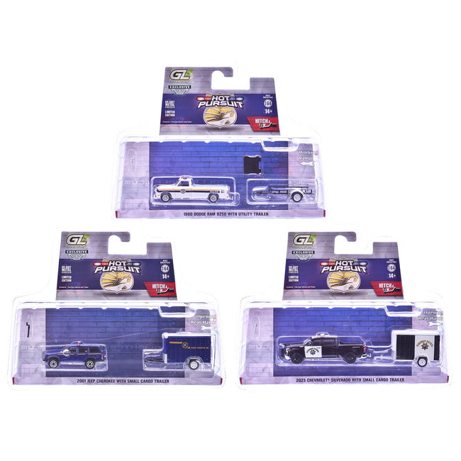 "Hot Pursuit Hitch & Tow" Series 1 Set of 3 pieces 1/64 Diecast Model Cars by Greenlight-Greenlight-ModelCars.com