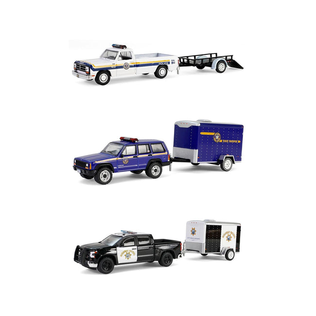 "Hot Pursuit Hitch & Tow" Series 1 Set of 3 pieces 1/64 Diecast Model Cars by Greenlight-Greenlight-ModelCars.com