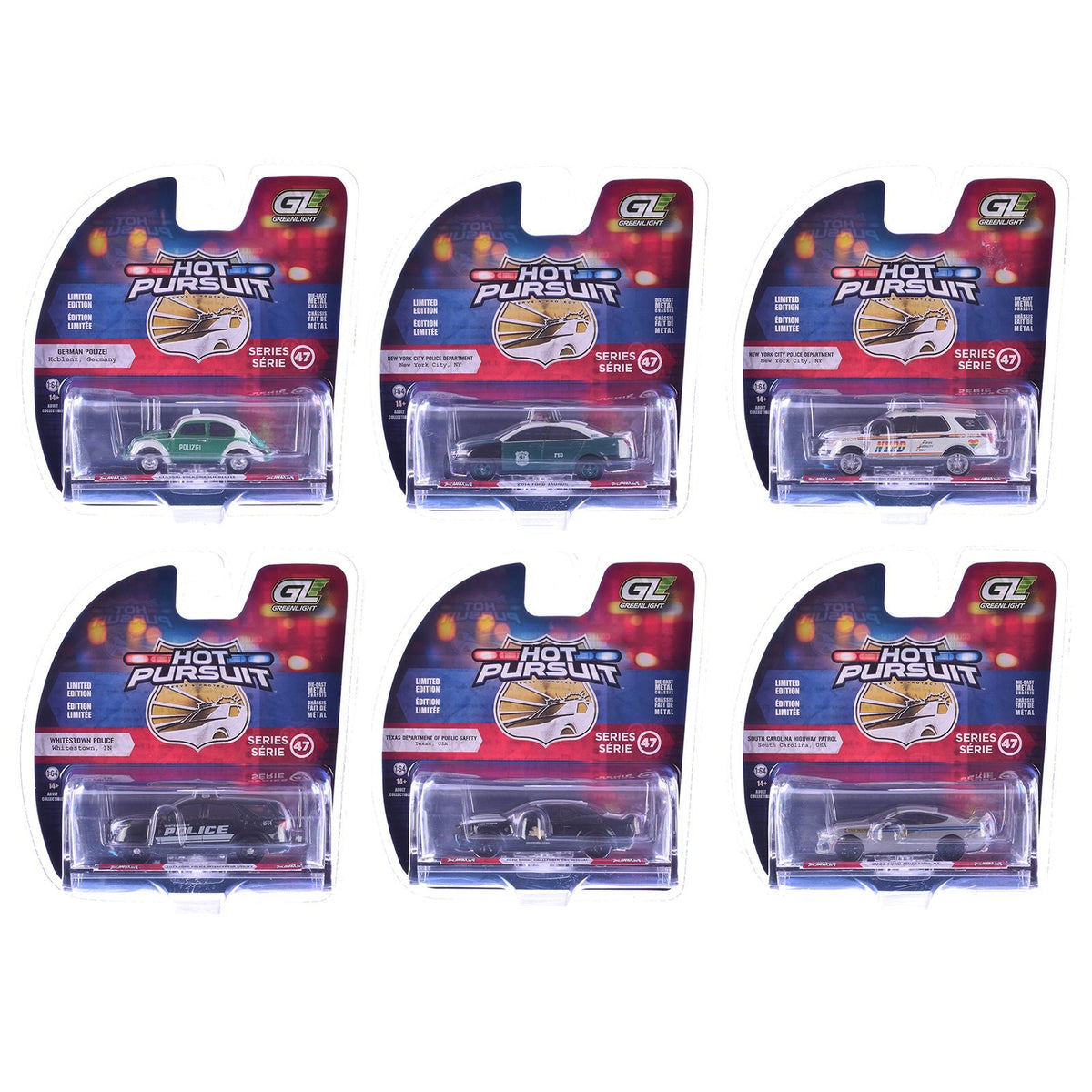 "Hot Pursuit" Series 47 Set of 6 Police Cars 1/64 Diecast Model Cars by Greenlight-Greenlight-ModelCars.com