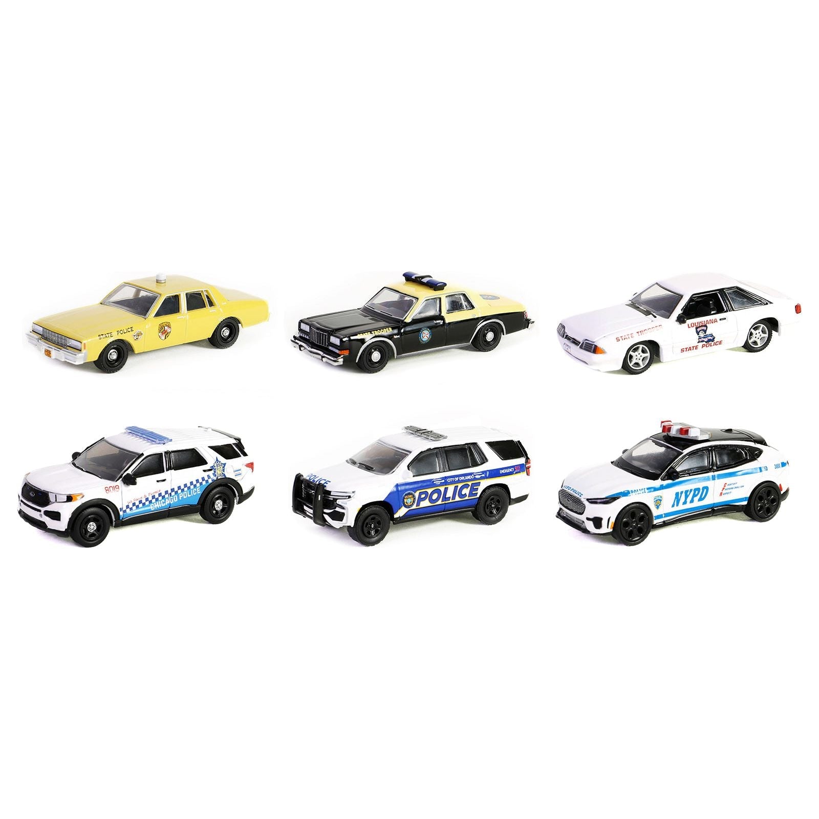 "Hot Pursuit" Set of 6 Police Cars Series 45 1/64 Diecast Model Cars by Greenlight - Greenlight - ModelCars.com