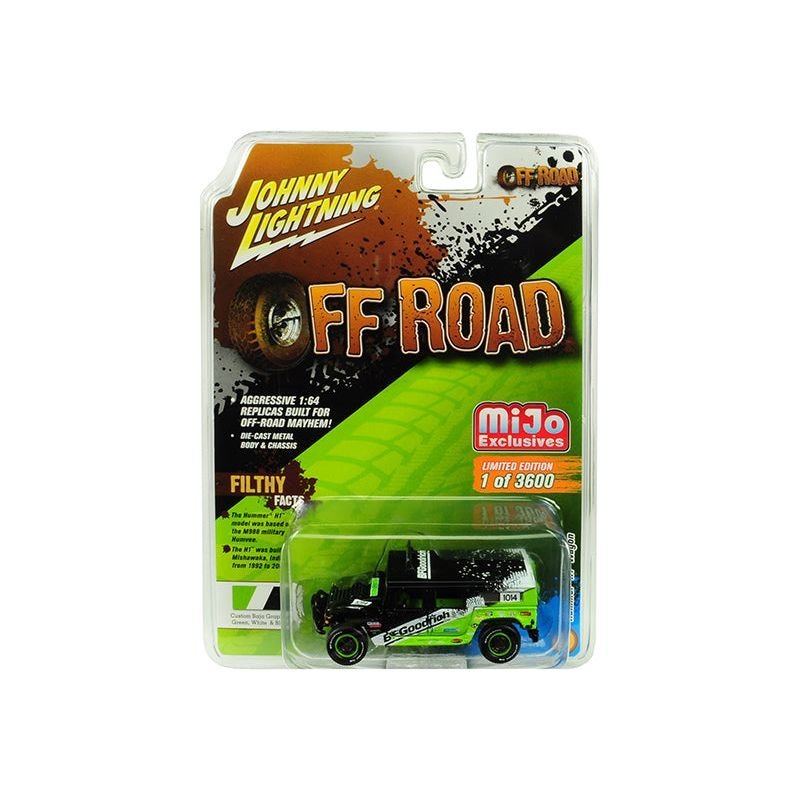 Hummer H1 Wagon 1014 Black and Green "BFGoodrich" "Off Road" Limited Edition to 3600 pieces Worldwide 1/64 Diecast Model Car by Johnny Lightning-Johnny Lightning-ModelCars.com