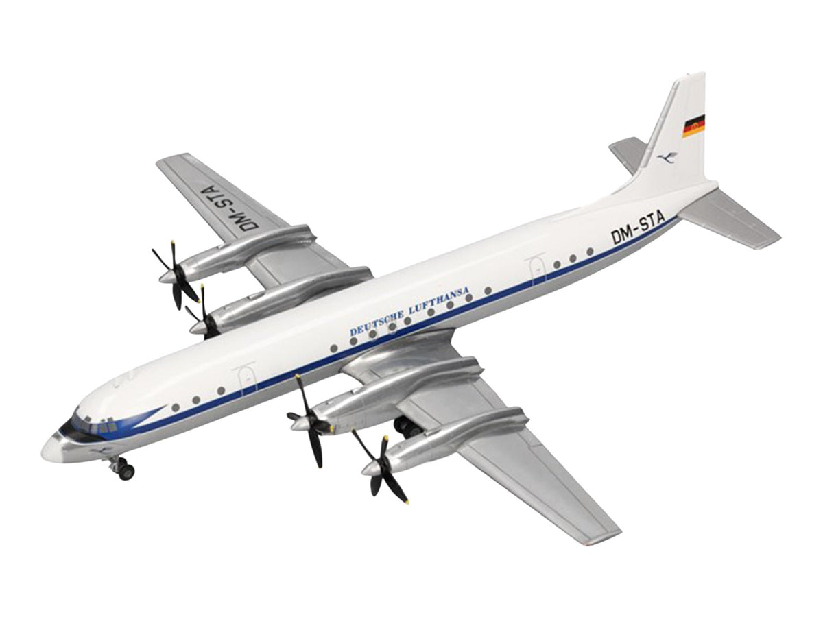 Ilyushin IL-18 Commercial Aircraft "Deutsche Lufthansa" (DM-STA) White with Blue Stripes 1/200 Diecast Model by Herpa-Herpa-ModelCars.com