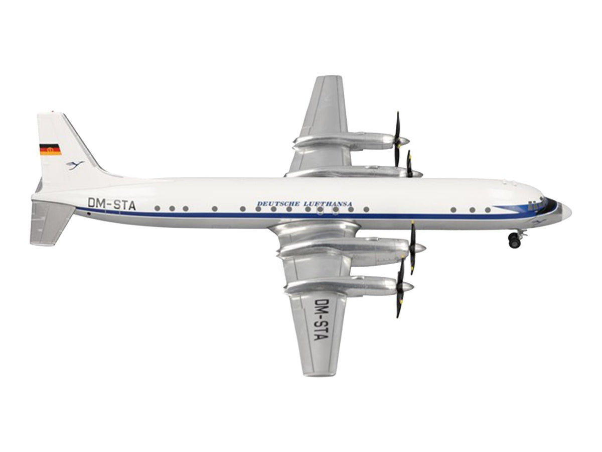 Ilyushin IL-18 Commercial Aircraft "Deutsche Lufthansa" (DM-STA) White with Blue Stripes 1/200 Diecast Model by Herpa-Herpa-ModelCars.com