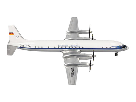Ilyushin IL-18 Commercial Aircraft "Deutsche Lufthansa" (DM-STA) White with Blue Stripes 1/200 Diecast Model by Herpa-Herpa-ModelCars.com