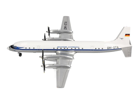 Ilyushin IL-18 Commercial Aircraft "Deutsche Lufthansa" (DM-STA) White with Blue Stripes 1/200 Diecast Model by Herpa-Herpa-ModelCars.com