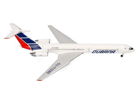 Ilyushin IL-62M Commercial Aircraft "Cubana de Aviacion" (T1280) White with Blue and Red Tail 1/200 Diecast Model Airplane by Herpa-GeminiJets-ModelCars.com