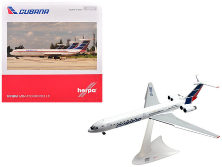 Ilyushin IL-62M Commercial Aircraft "Cubana de Aviacion" (T1280) White with Blue and Red Tail 1/200 Diecast Model Airplane by Herpa-GeminiJets-ModelCars.com