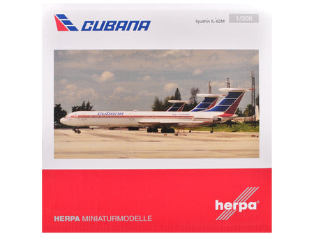 Ilyushin IL-62M Commercial Aircraft "Cubana de Aviacion" (T1280) White with Blue and Red Tail 1/200 Diecast Model Airplane by Herpa-GeminiJets-ModelCars.com