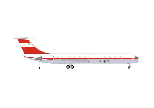 Ilyushin IL-62M Commercial Aircraft "German Luftwaffe" (11+22) White with Red Stripes 1/200 Diecast Model Airplane by Herpa-GeminiJets-ModelCars.com
