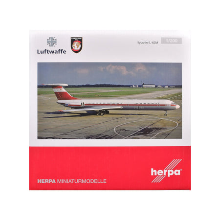 Ilyushin IL-62M Commercial Aircraft "German Luftwaffe" (11+22) White with Red Stripes 1/200 Diecast Model Airplane by Herpa-GeminiJets-ModelCars.com
