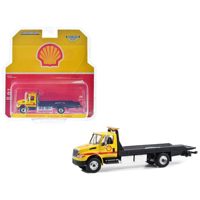 International Durastar 4400 Flatbed Truck Yellow "Shell Oil - Shell Roadside Service 24 Hour" 1/64 Diecast Model Car by Greenlight-Greenlight-ModelCars.com