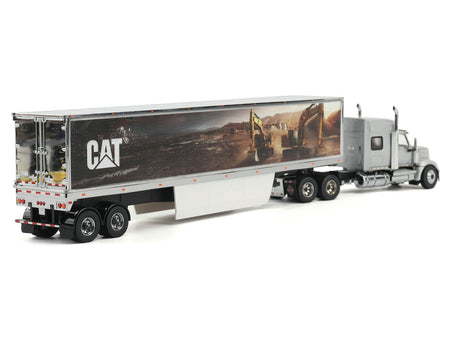 International Lonestar Truck with Sleeper Silver Metallic with "CAT Caterpillar" Mural Trailer "Transport Series" 1/50 Diecast Model by Diecast Masters-Diecast Masters-ModelCars.com