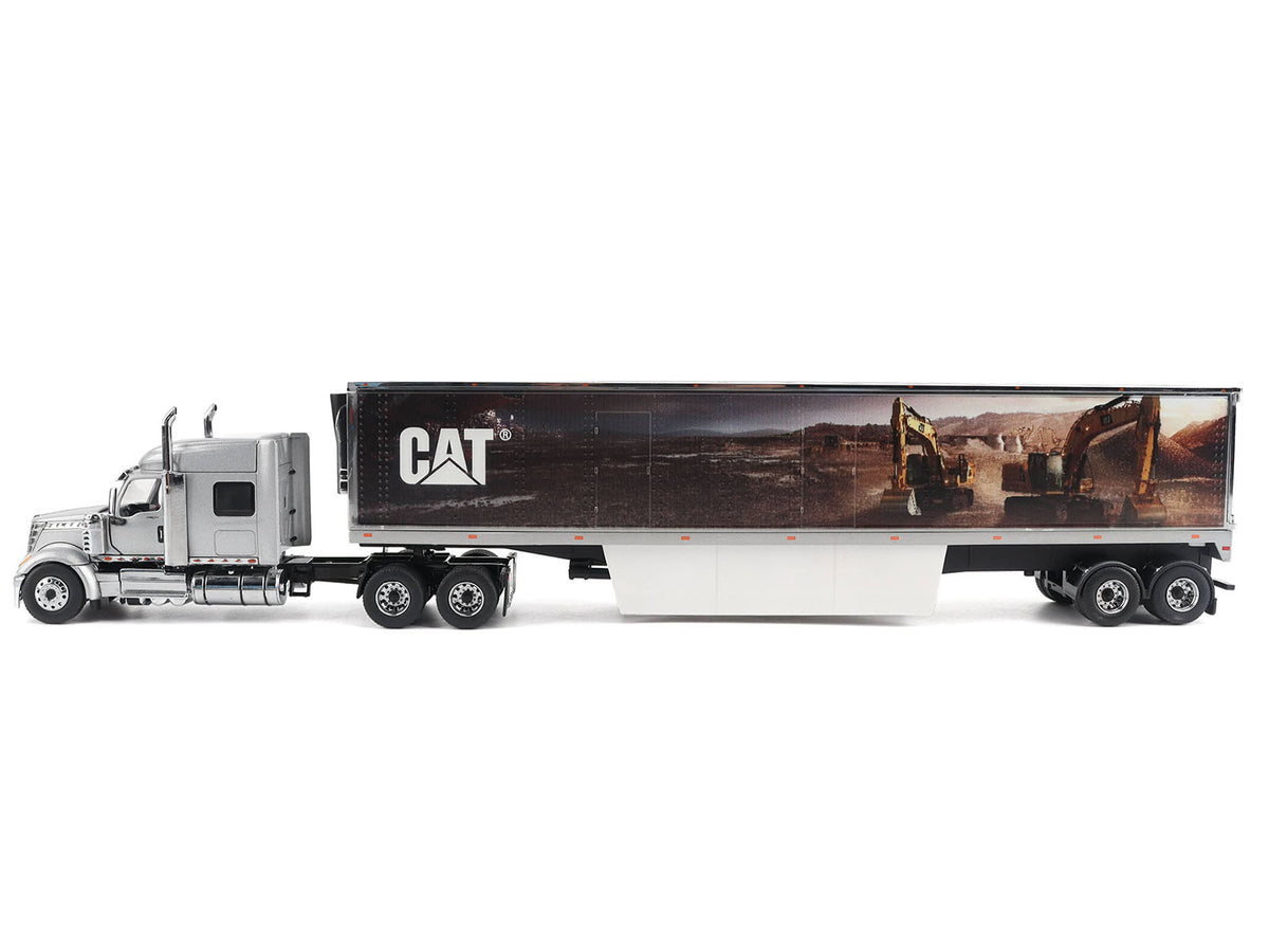 International Lonestar Truck with Sleeper Silver Metallic with "CAT Caterpillar" Mural Trailer "Transport Series" 1/50 Diecast Model by Diecast Masters-Diecast Masters-ModelCars.com
