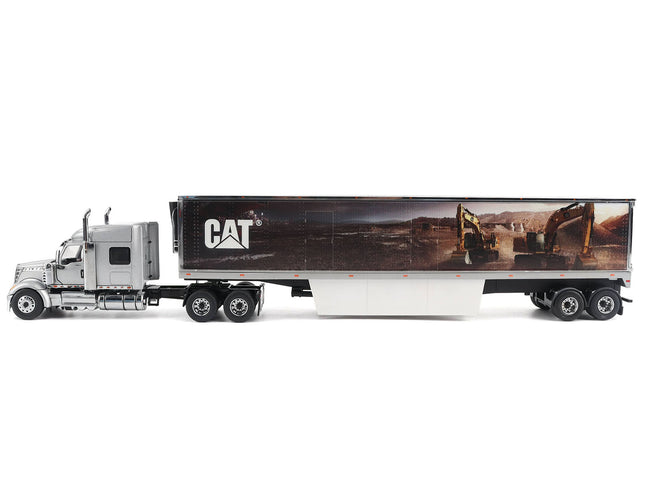International Lonestar Truck with Sleeper Silver Metallic with "CAT Caterpillar" Mural Trailer "Transport Series" 1/50 Diecast Model by Diecast Masters-Diecast Masters-ModelCars.com