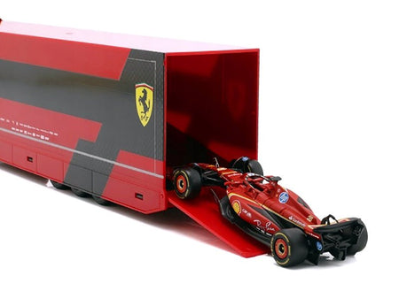 Iveco S-Way 570 Car Transporter Red and Ferrari SF-24 16 Charles Leclerc Formula One F1 World Championship (2024) "Racing Hauler" Series 1/43 Diecast Model Car by Bburago-Bburago-ModelCars.com