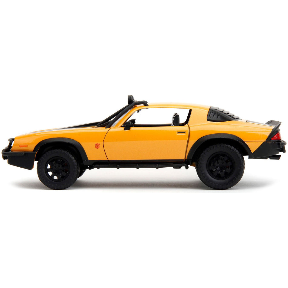 1977 Chevrolet Camaro Off-Road Version "Bumblebee" Yellow Metallic with Black Stripes and Transformers Logo Diecast Statue "Transformers: Rise of the Beasts" (2023) Movie "Hollywood Rides" Series 1/24 Diecast Model Car by Jada