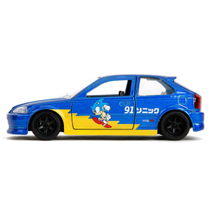 Jada 1997 Honda Civic Type R Blue Metallic with Graphics "Sonic the Hedgehog" (1991) Video Game "Hollywood Rides" Series 1/32 Diecast Model Car by Jada