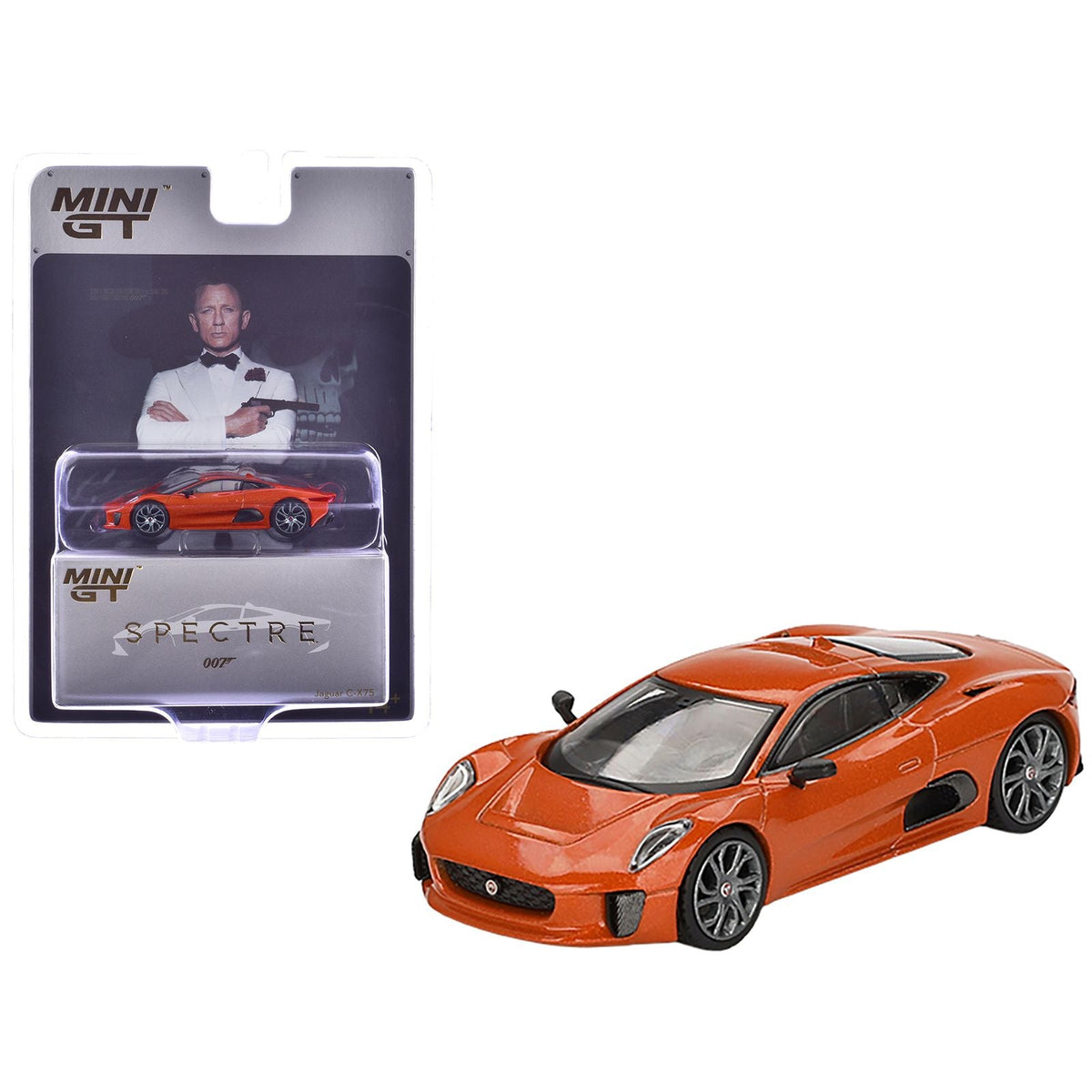 Jaguar C-X75 Orange Metallic 007 James Bond "Spectre" (2015) Movie Limited Edition 1/64 Diecast Model Car by Mini GT-Mini GT-ModelCars.com